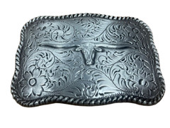 Longhorn Steer Trophy Sterling Silver Plated Western Belt Buckle