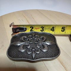 Four Fleur-de-Lis motifs belt buckle antique dark silver finish rectangular shap