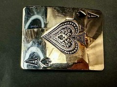 Ace Of Spades Playing Cards Large Silver Tone Belt Buckle Ci Records & Skates