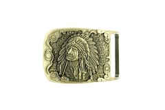 Western Native Indian Chief Cowboy Rectangle Solid Brass Metal Belt Buckle