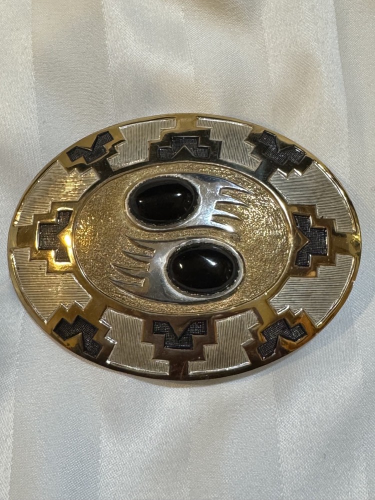 CRUMRINE Gold and Silver Tone Cabochon Onyx Bear Claw Buckle Made in USA