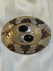 CRUMRINE Gold and Silver Tone Cabochon Onyx Bear Claw Buckle Made in USA