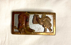 Very Rare Vintage Western Brass Saddle & Buckaroo Boots Cowboy Belt Buckle