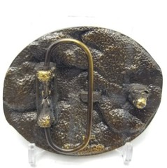 NRA Golden Eagles Brass Black Enamel Belt Buckle in Original Box