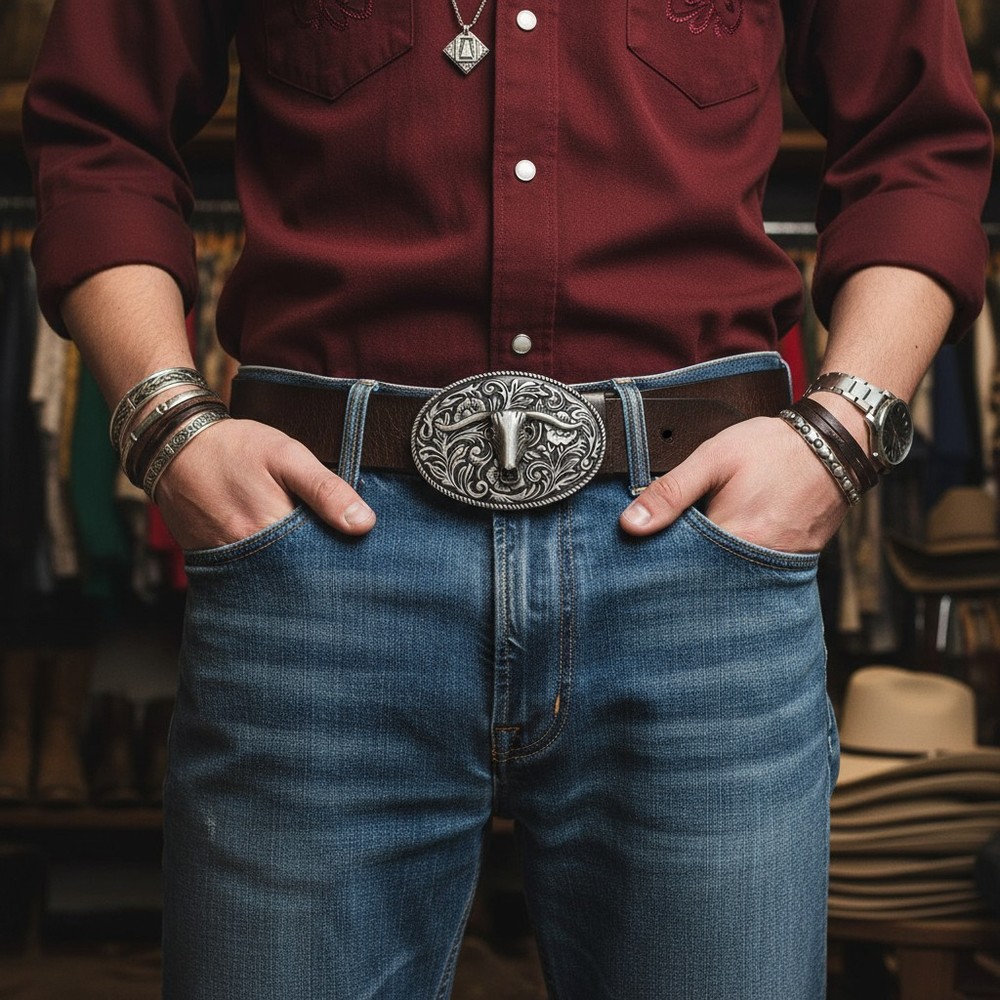 NEW Men Silver Metal Casual Bull Belt Buckle Western Fashion Oval Longhorns Cow