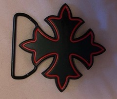 Belt Buckle Maltese Cross Red Black Silver Moon 2006