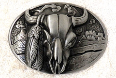 NEW BELT BUCKLE SOUTHWESTERN LONG HORN BULL SKULL STEER BUFFALO HORNS ALL MET BB