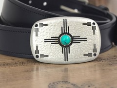 Western Belt Buckle With Handmade Leather Strap| Turquoise Buckle For Men