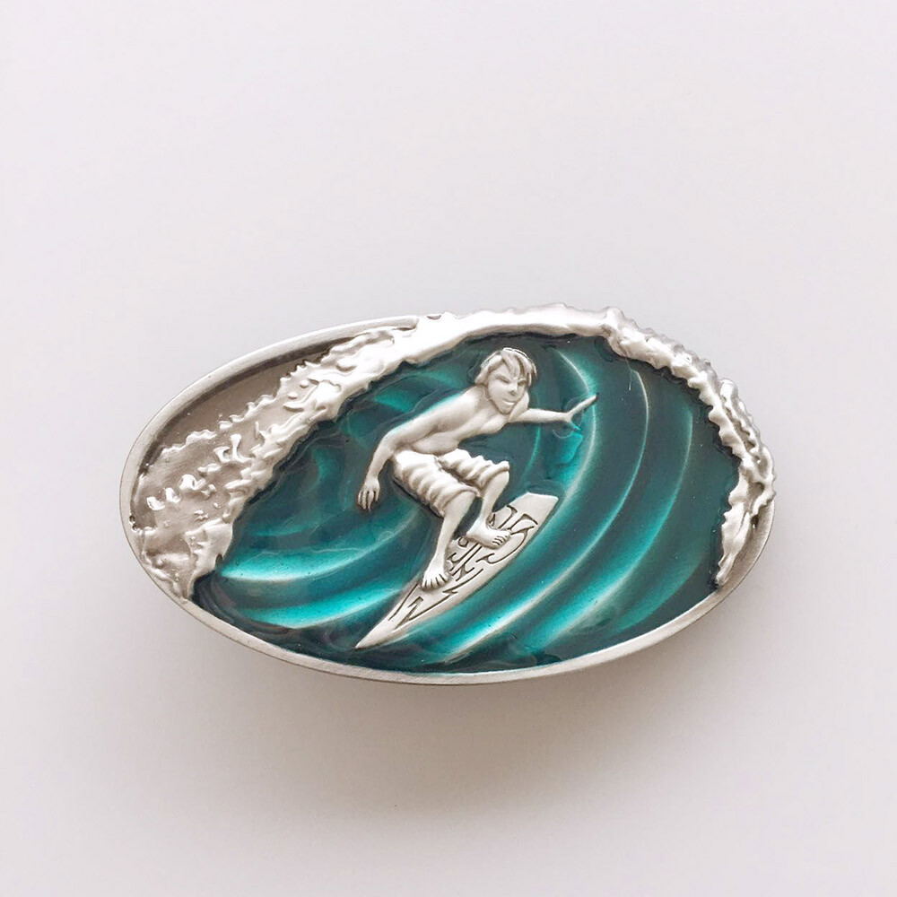 Vintage Enamel Surfing Play Boy Sport Belt Buckle Gurtelschnalle