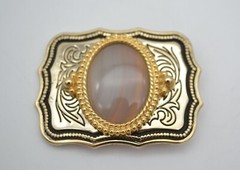 Polished Agate Gold Colored Belt Buckle with Gift Box Made in the USA