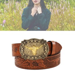 Longhorn Bull Belt Buckle Belt Vintage Western Belt Cowboy Belts For Men Western