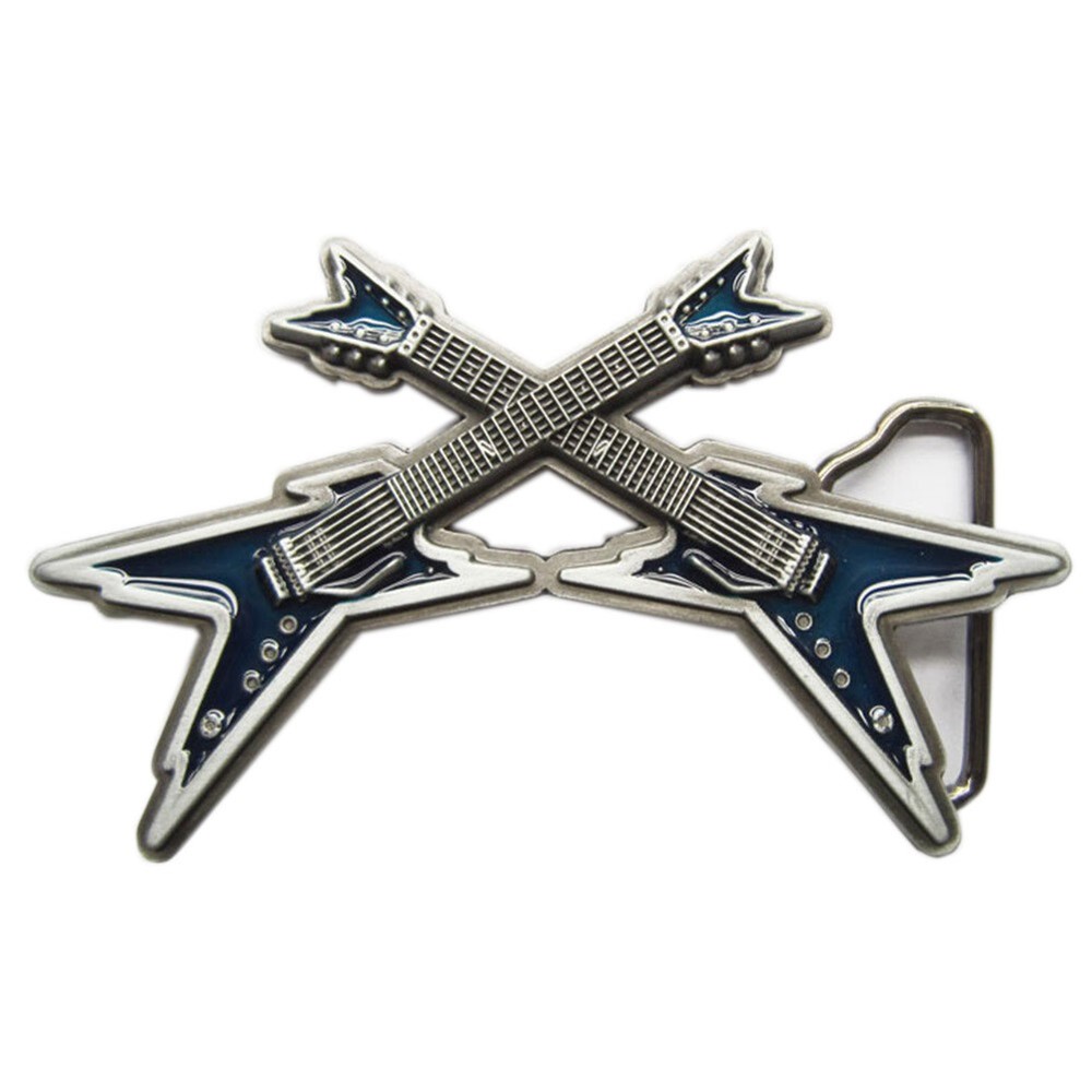 Crossed Electric Guitars Heavy Metal Rock & Roll Music Blue Enamel Belt Buckle