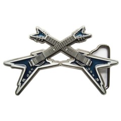 Crossed Electric Guitars Heavy Metal Rock & Roll Music Blue Enamel Belt Buckle