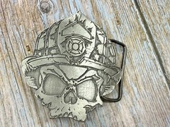 Firefighter Fireman Skull Wearing Helmet Promo Black Helmet Apparel Belt Buckle