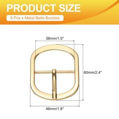 6 Pcs 1.5&Prime; Single Prong Buckles Oval Center Bar Buckles, Gold Tone