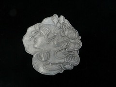Sandy Val Pewter Belt Buckle Ladys Head Floral 1971 Hippy Era