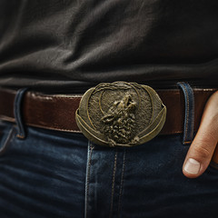 Western Howling Wolf Moon Metal Belt Buckle Bronze finish Cowboy Rodeo Biker