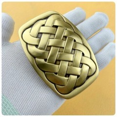 1pc Heavy-duty Solid Brass Belt Buckle 3.5 X 2 Inches Retro Woven Pattern Design