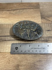 Pewter Belt Buckle The Old West Texas to the Bone antique brass finish