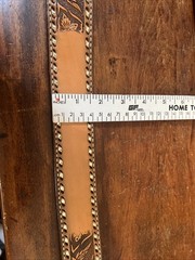 Handmade Patriotic Western Belt 30-Eagles-Brn/White-Lace-Stitches-Buckle-Leather