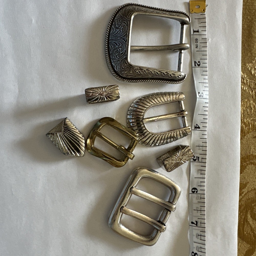 Lot of 7 Gold Tone and Silver Metal Belt Buckle Square /Western, Metal Pieces
