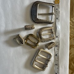 Lot of 7 Gold Tone and Silver Metal Belt Buckle Square /Western, Metal Pieces