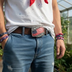 NEW Men Women Silver Metal Buckle USA Flag United States Of America Memorial Day