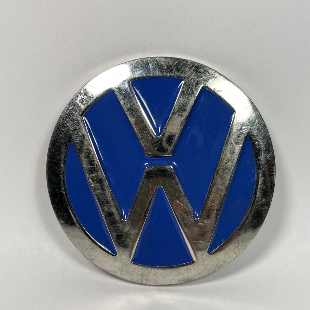 V W SILVER & BLUE METAL ADULT BELT BUCKLE