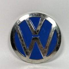 V W SILVER & BLUE METAL ADULT BELT BUCKLE