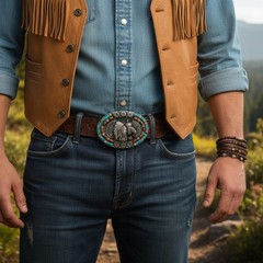 Men Dark Silver Metal Fashion Belt Buckle Western Native Indian Warrior Horse