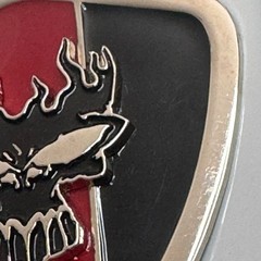 Skull Flames Shield Belt Buckle Silver Tone Red Black Metal