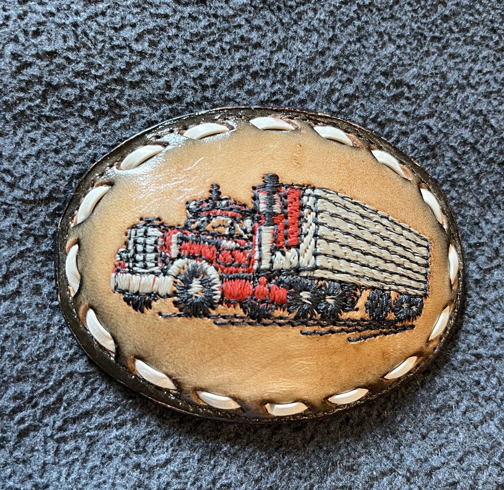 Justin’s Leather Belt Buckle ￼- Red 18 Wheeler Truck – Trucker Buckle