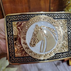 Horse Western Belt Buckle Rose Tone And Silver Rare Piece With Details Cowboy