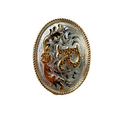 Western Initial Belt Buckle 3.5 x 2 5/8 in Oval R Silver Engraved Gold 1.75