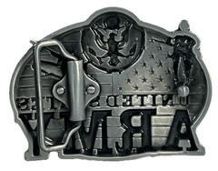 United States Army Belt Buckle American Soldier Silver Tone U.S. Flag