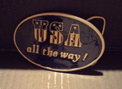 Belt Buckle Biker Western Made in USA All the Way US Stars & Stripes Flag