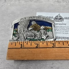 Vintage 1984 Alaska Eagle Gold Miner 3D Color Siskiyou Pewter Belt Buckle Enamel