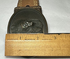 INDIAN CHIEF Belt Buckle BRASS Native American Made in USA Western Vintage VTG