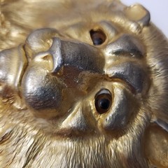 CHRISTOPHER ROSS LION HEAD 1984 GLASS EYES BUCKLE & RED BELT 24kt GOLD PLATED