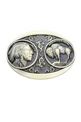 Men Antique Gold Metal Fashion Belt Buckle Big Native Buffalo Bull 5 Cents Coin