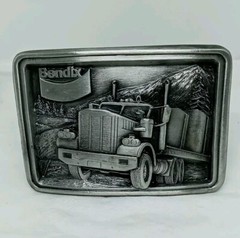 Vtg. Uniq Bendix Metal Embossed belt buckle Shaped Tractor-Trailer Truck.USA