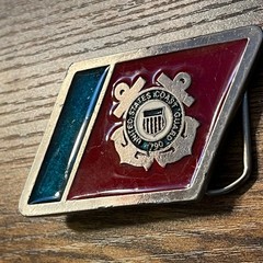 Vintage US Coast Guard Belt Buckle Red Blue Enamel USCG Military Emblem 2290 B20