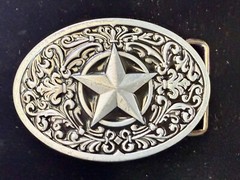 Centered Lone Star Fleur De Lis Design Swirl Silver & Balck Color Belt Buckle