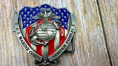 US Marine Corps Semper Fideles Eagle Anchor Globe Commemorative Belt Buckle