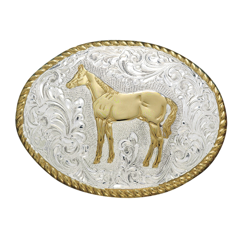 Crumrine® Oval Rope Edge Standing Horse Belt Buckle C01578