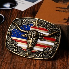 Cow Head Star USA Flag Western Belt Buckle for Men Women Vintage Cowboy Cowgirl
