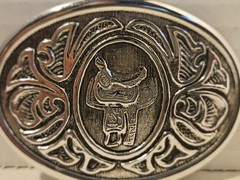 Vintage Avon Silver Saddle Belt Buckle Western Floral Scrollwork Cowboy 1970s