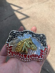 Western Buckle Gold Silver Red Black Red Horse Cowboy Buckle 2 » Hebilla Vaquero