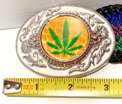 Hemp Leaf Belt Buckle Metal w/ 39” Belt Cannabis 420 Weed Cheeba Holographic