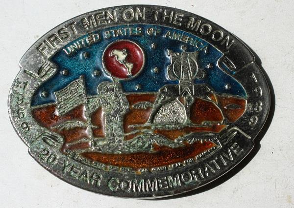 First Men On The Moon 20 Year Commemorative Cast Metal Belt Buckle VTG 1989 +
